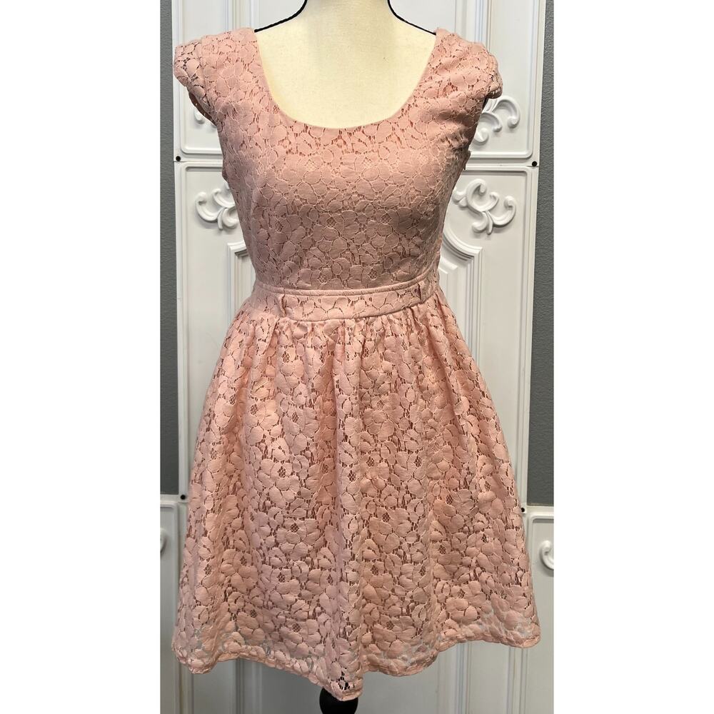 City Studio Pink Lace Fit-and-Flare Dress- Women's size 7